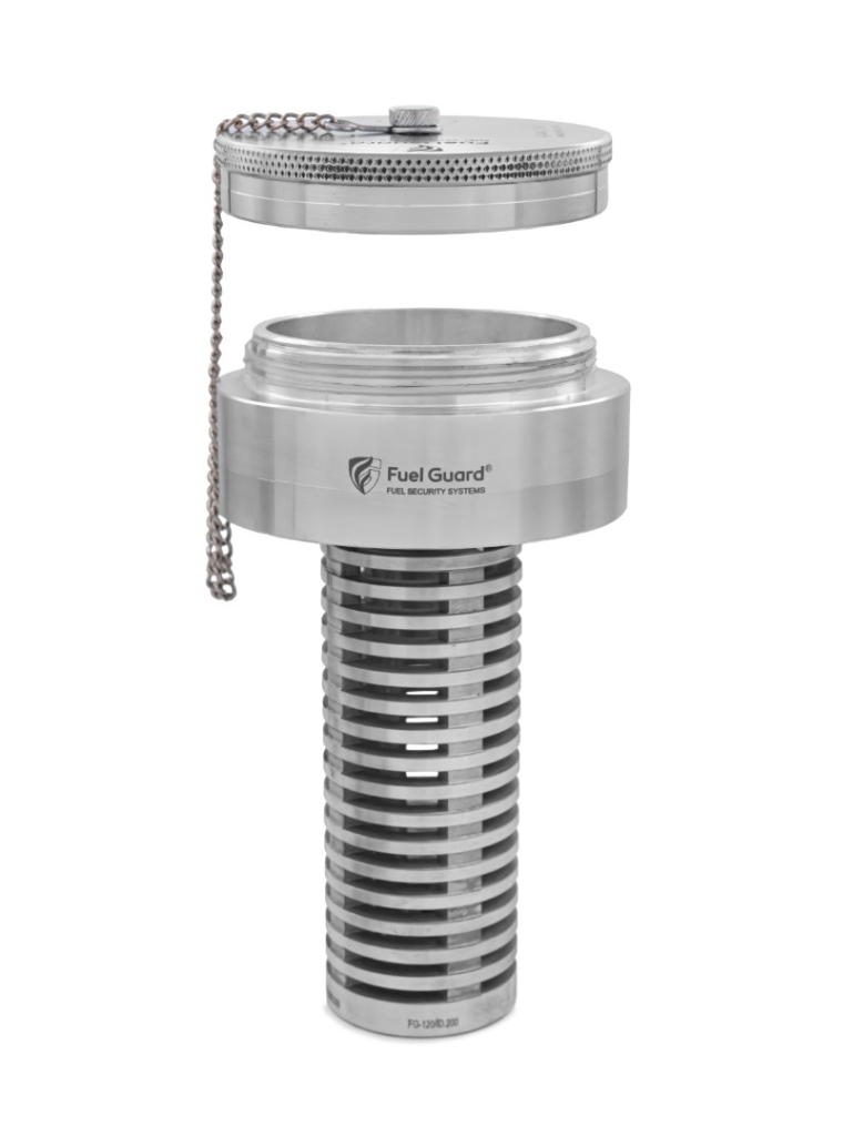 Fuel Guard FG-001 Ø120 İş Makinası Yakıt Boğazı Güvenlik Kilidi – Alüminyum Anti-Sifon Yakıt Koruma Aparatı