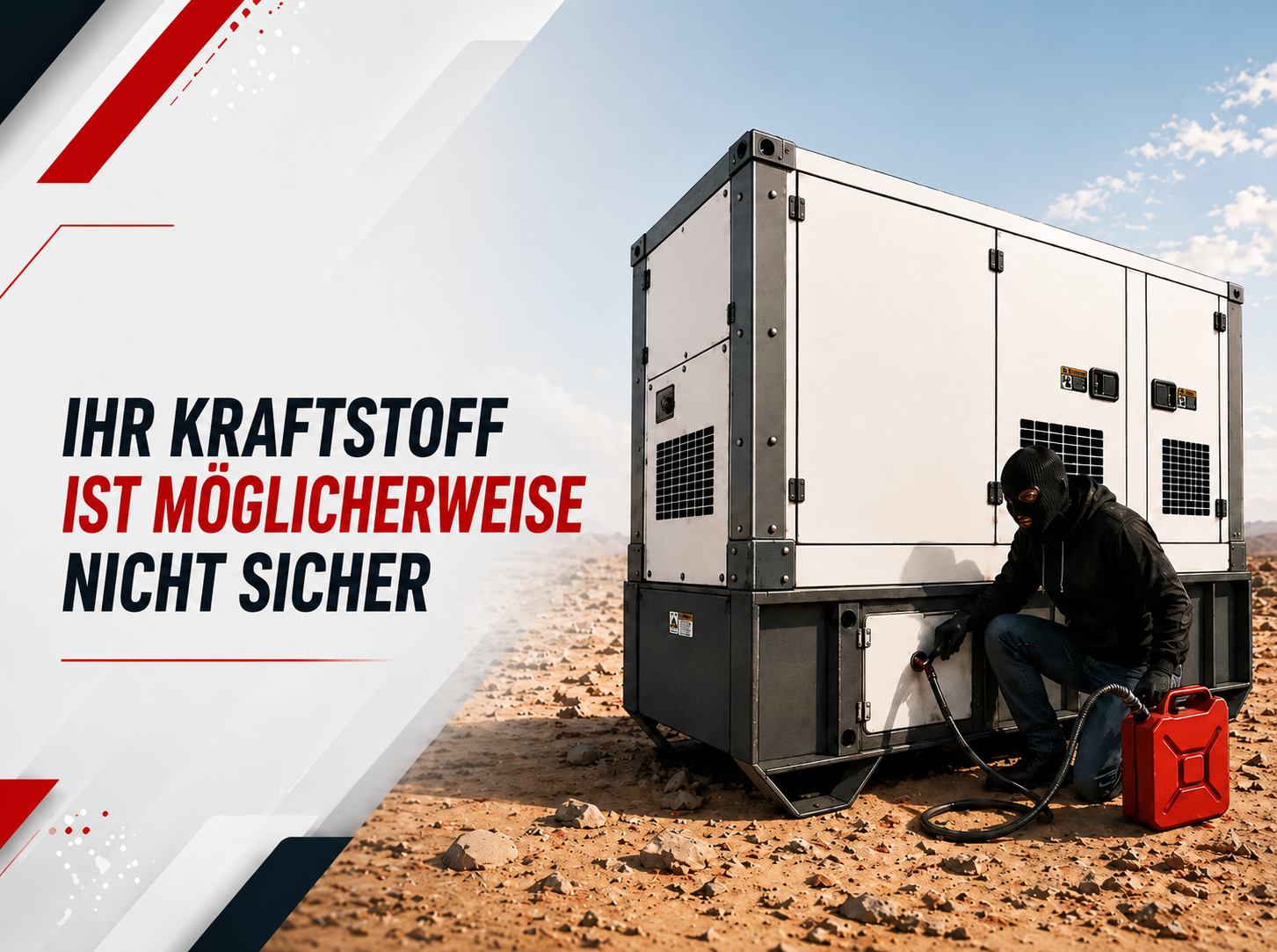 Generator-Dieseltanks<br>sind für Diebstahlversuche anfällig