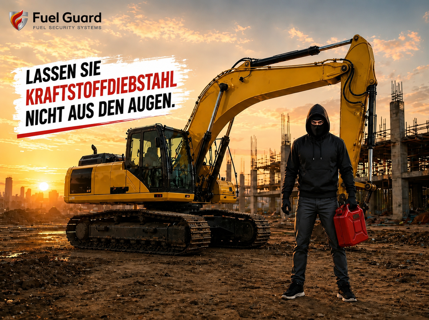 Dieseltanks in Baumaschinen<br>sind ein leichtes Ziel für Kraftstoffdiebstahl