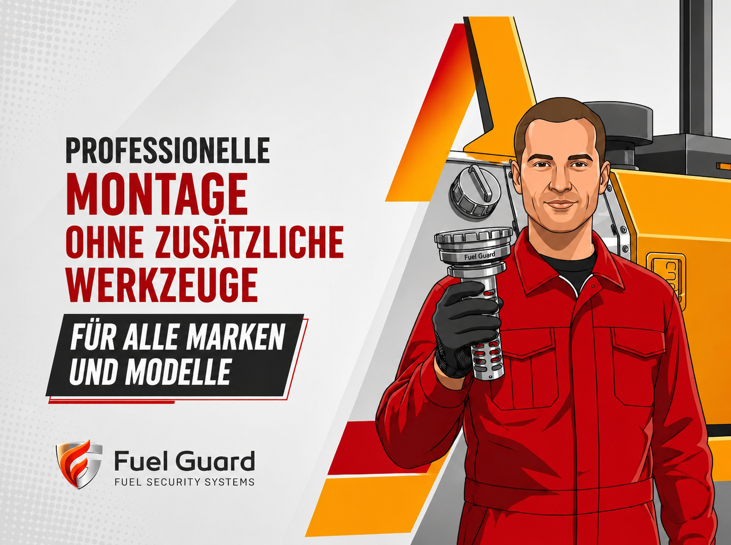 Fuel Guard Diesel-Sicherheitsprodukt <br>wird professionell am Dieseltank von Baumaschinen installiert