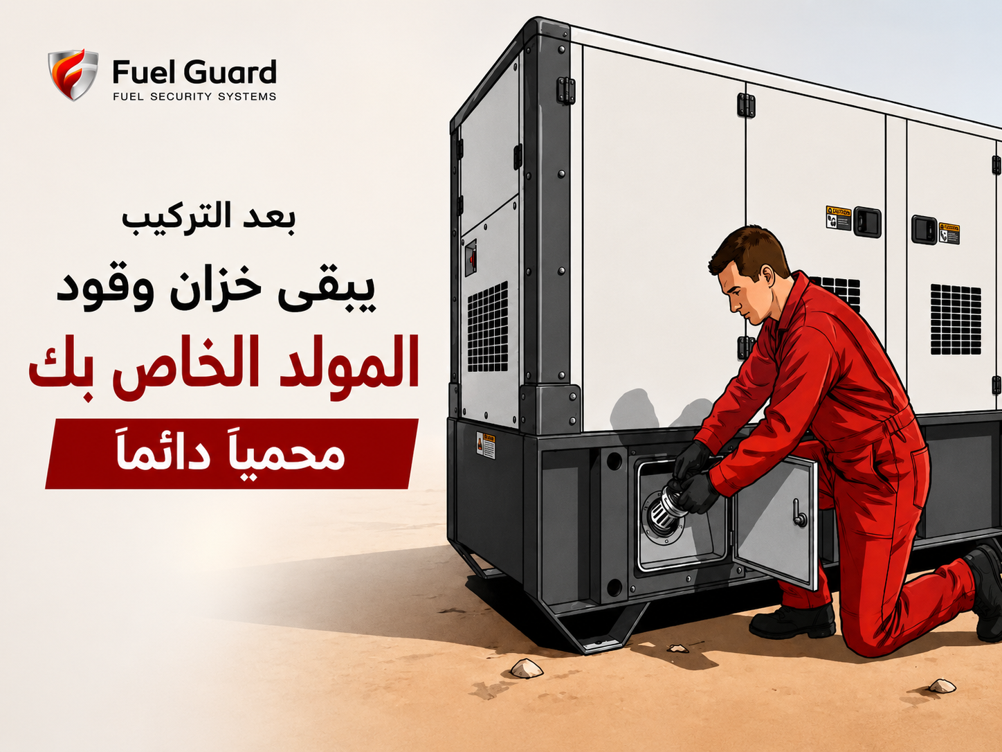 منتج Fuel Guard لأمان الوقود<br>يتم تركيبه بشكل احترافي عند عنق تعبئة خزان وقود المولد