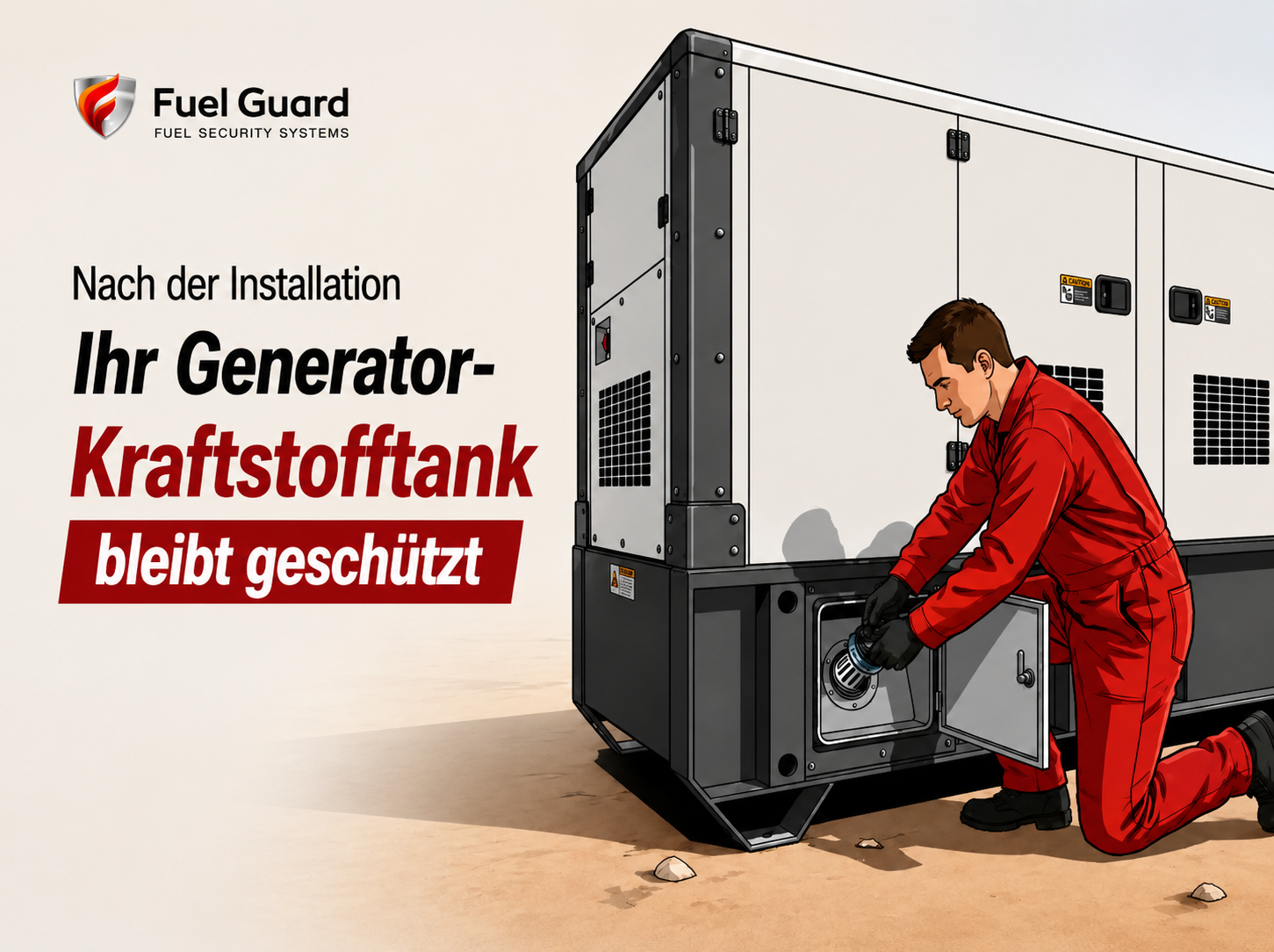 Fuel Guard Kraftstoffsicherheitsprodukt<br>wird fachgerecht am Einfüllstutzen des Generator-Kraftstofftanks installiert